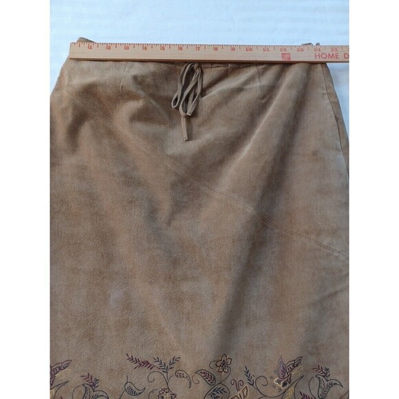 Express vintage 90's brown suede skirt sz1/2 floral hem detail zip side bow boho - Picture 8 of 10